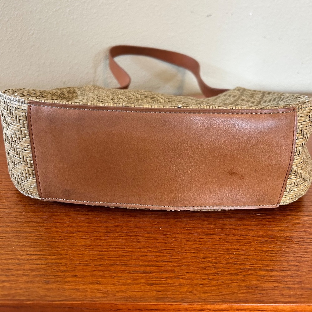 Fossil Vintage Purse Hobo Style Shoulder Bag Straw Weave with Leather Trim/Strap - Picture 7 of 8